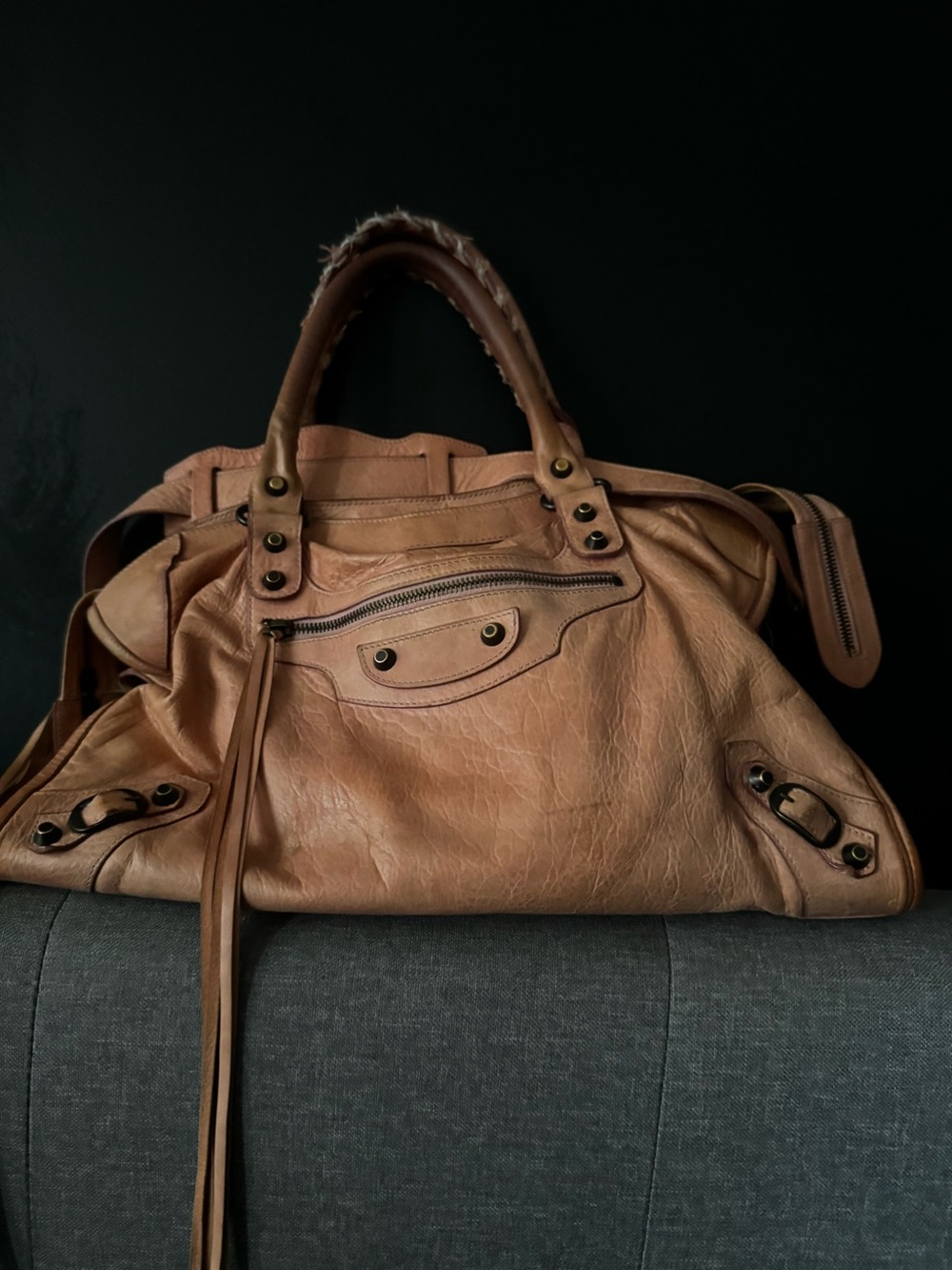 Balenciaga City Bag Coral Pink Leather Shoulder Bag.